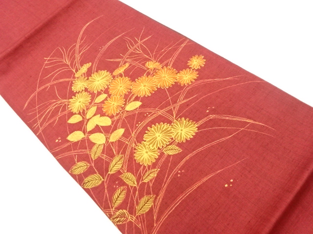 JAPANESE KIMONO / VINTAGE FUKURO OBI / TSUMUGI / KIKU